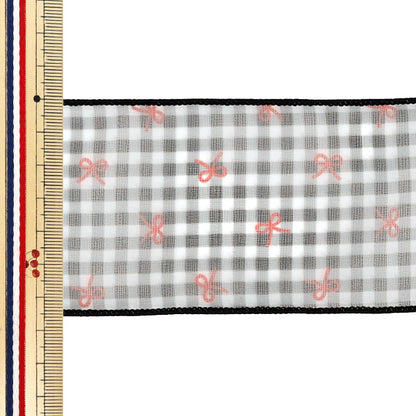 【数量5から】 リボン 『リボンプリントチェックリボン 幅約65mm 2番色 K252T-TPY6』