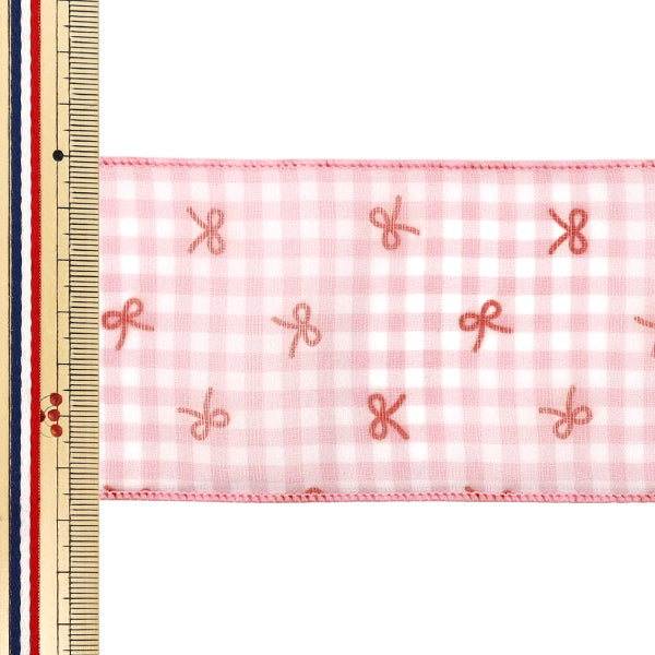 【数量5から】 リボン 『リボンプリントチェックリボン 幅約65mm 3番色 K252T-TPY6』