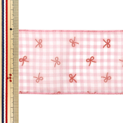 【数量5から】 リボン 『リボンプリントチェックリボン 幅約65mm 3番色 K252T-TPY6』