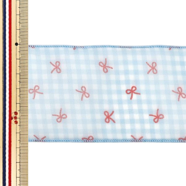 【数量5から】 リボン 『リボンプリントチェックリボン 幅約65mm 5番色 K252T-TPY6』