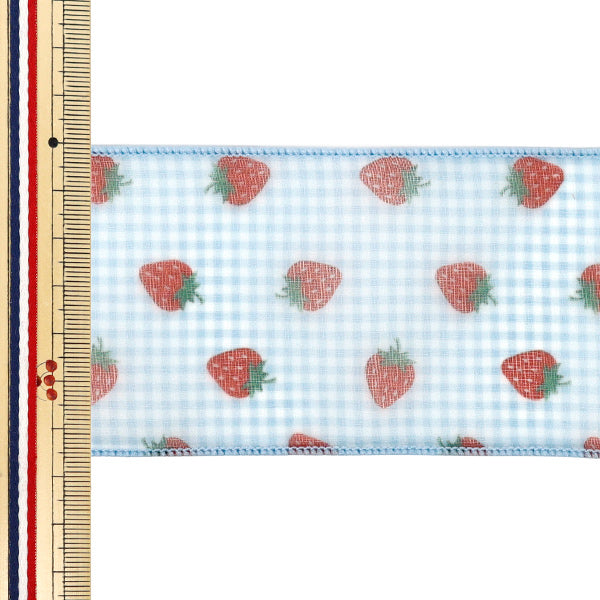 【数量5から】 リボン 『ストロベリープリントチェックリボン 幅約65mm 1番色 K252T-TPY8』