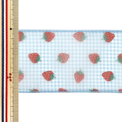 【数量5から】 リボン 『ストロベリープリントチェックリボン 幅約65mm 1番色 K252T-TPY8』