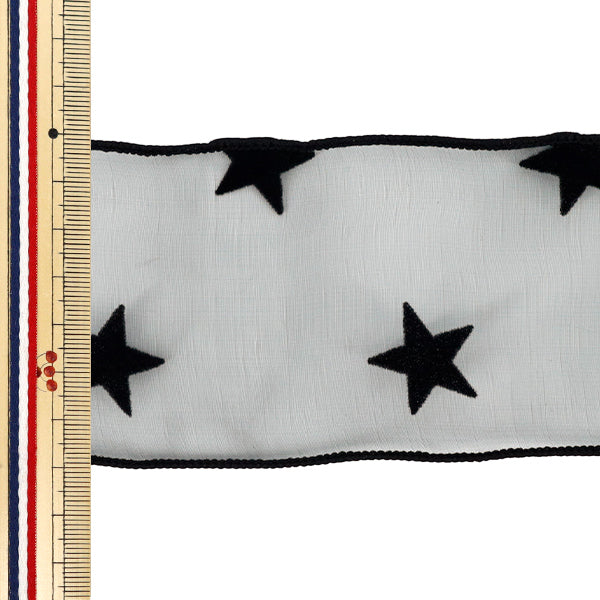 [Quantità da 5] Nastro Nastro in organza floccata con motivo a stella Larghezza ca. 70 mm Colore 1 K252T-TPY13"