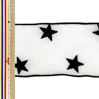 [Quantità da 5] Nastro Nastro in organza floccata con motivo a stella Larghezza ca. 70 mm 2° colore K252T-TPY13"