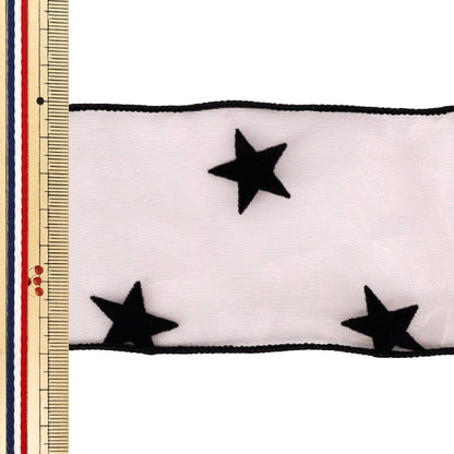 [Quantità da 5] Nastro Nastro in organza floccata con motivo a stella Larghezza ca. 70 mm 3° colore K252T-TPY13"