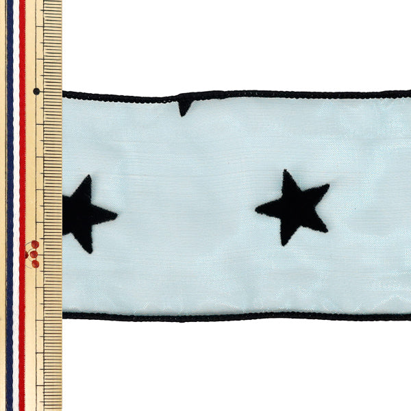 [Quantità da 5] Nastro Nastro in organza floccata con motivo a stella Larghezza ca. 70 mm 4° colore K252T-TPY13"