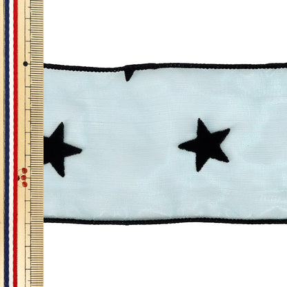 [Quantità da 5] Nastro Nastro in organza floccata con motivo a stella Larghezza ca. 70 mm 4° colore K252T-TPY13"