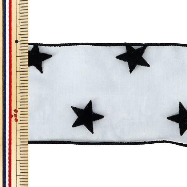 [Quantità da 5] Nastro Nastro in organza floccato con motivo a stella larghezza ca. 70mm 5° colore K252T-TPY13"