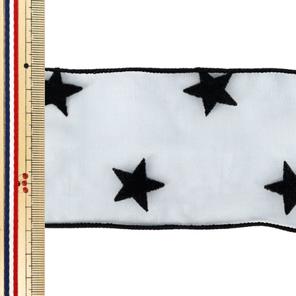 [Quantità da 5] Nastro Nastro in organza floccato con motivo a stella larghezza ca. 70mm 5° colore K252T-TPY13"