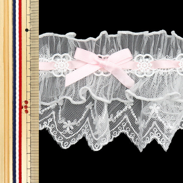 [5부터 시작하는 수량] 레이스리본테이프 "리본장식 레이스 약. 75mm 너비의 핑크 FR2345"