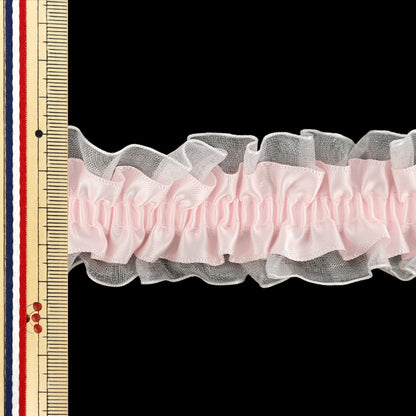 【数量5から】 フリルリボン 『ストレッチWリボンフリル 約3cm幅 ライトピンク FRS2501』