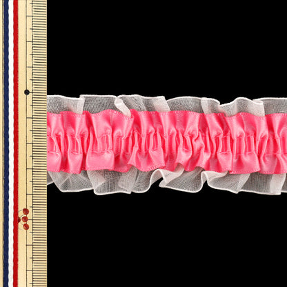 [5부터 시작하는 수량] 프릴리본 "스트레칭 W Ribbon Ruffles 약 3cm 너비 핑크 FRS2501"