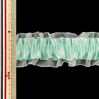 【数量5から】 フリルリボン 『ストレッチWリボンフリル 約3cm幅 ミント FRS2501』