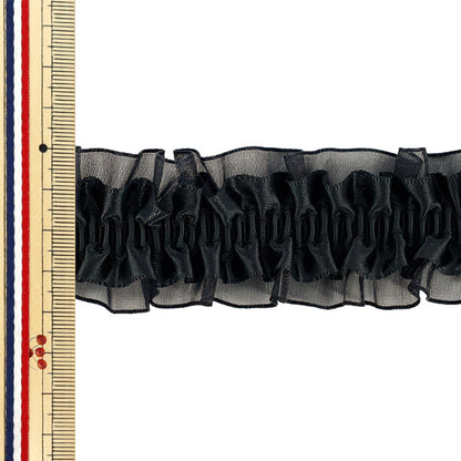 [5부터 시작하는 수량] 프릴리본 "스트레칭 W Ribbon Ruffles 약 3cm 너비 Black X Black FRS2501"