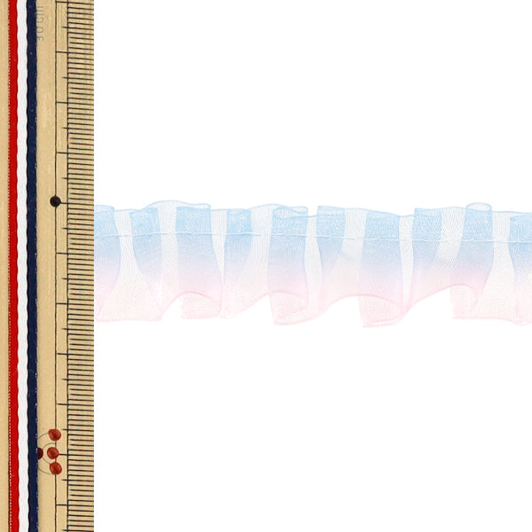 [Quantité à partir de 5] VolantRuban "Dentelle à volants dégradés largeur env. 25mm 2ème couleur bleu x rose FR2201”