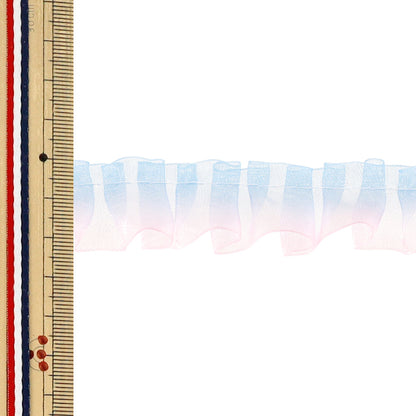 [Quantité à partir de 5] VolantRuban "Dentelle à volants dégradés largeur env. 25mm 2ème couleur bleu x rose FR2201”