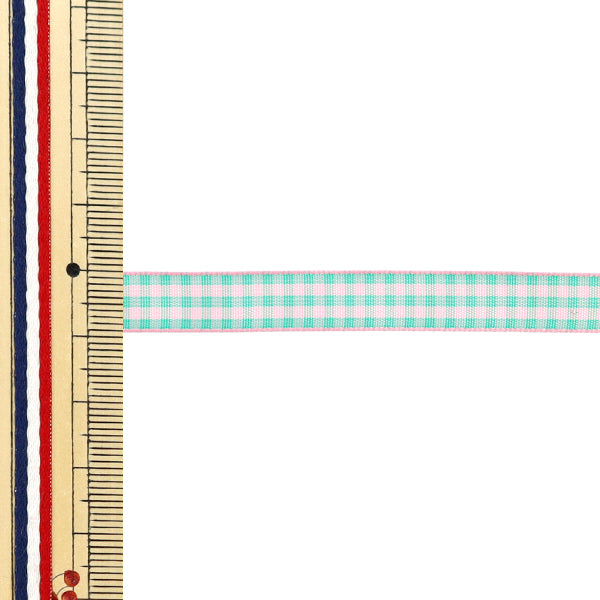 【数量5から】 リボン 『チェックタフタリボン 約9mm幅 116番色 UR-3800』