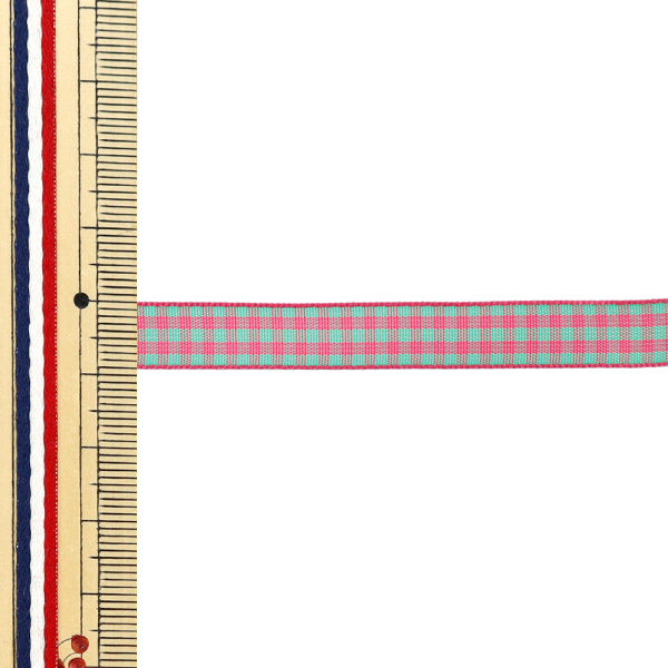 【数量5から】 リボン 『チェックタフタリボン 約9mm幅 118番色 UR-3800』