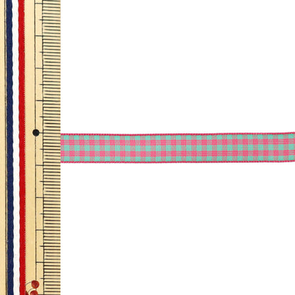 【数量5から】 リボン 『チェックタフタリボン 約9mm幅 118番色 UR-3800』