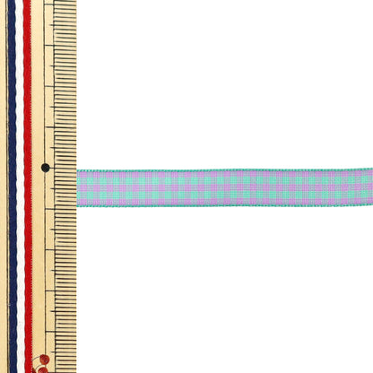 【数量5から】 リボン 『チェックタフタリボン 約9mm幅 158番色 UR-3800』