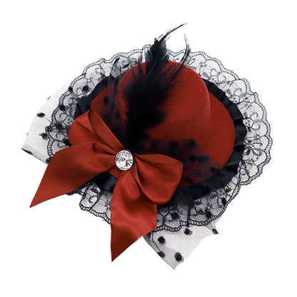 Accessoires "Wein rot mit Mini Hut Broach MH2401"