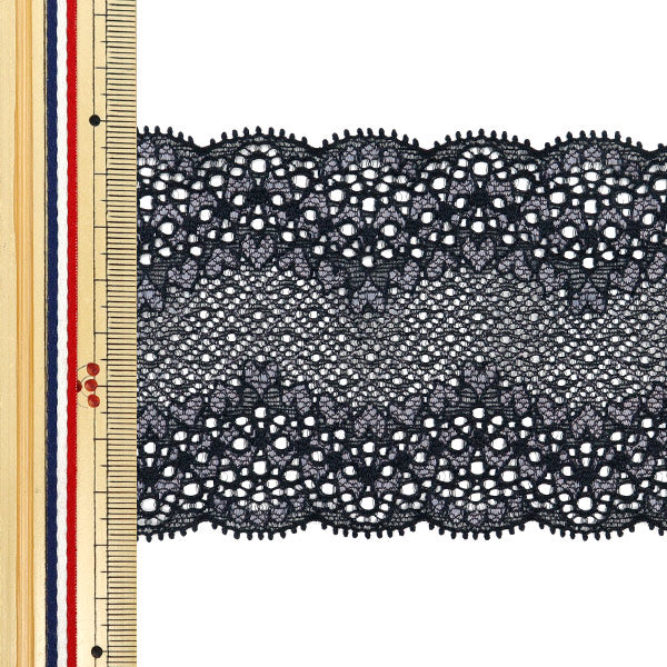 [5부터 시작하는 수량] 레이스리본테이프 "스트레치 레이스 2025 너비 약 8cm 블랙 SLP417-BK"