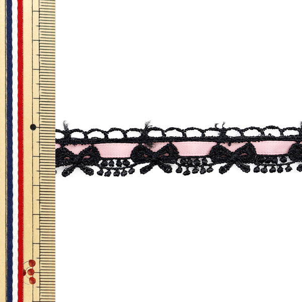 [Quantité à partir de 5] Race chimique `` chimiqueRubanDentelle d'env. 1,5 cm de large noir x rose clair FR2408"