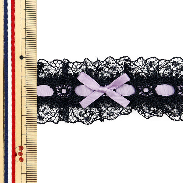 [Cantidad a partir de 5] carreraCintaCinta "CintaEncaje decorativo aprox. 3.5 cm de ancho Black x Light Purple FR2409"