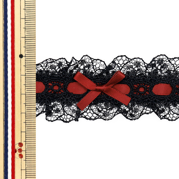 [Cantidad a partir de 5] carreraCintaCinta "CintaEncaje decorativo aprox. 3,5 cm de ancho Black x vino FR2409"