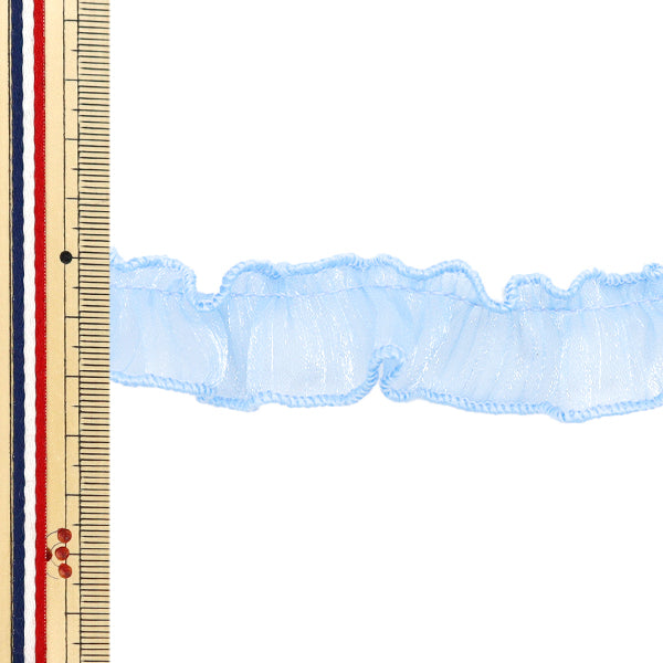 [Количество, начиная с 5] излишествЛента "Lamé Organdie Ruffles Light Blue FR2420"