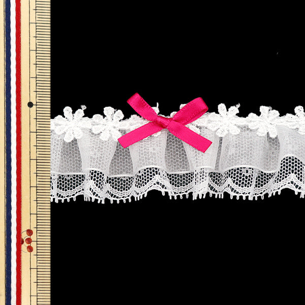 [Количество, начиная с 5] излишествЛента "Декоративные органоза кружевные оборки розовые FR2419"