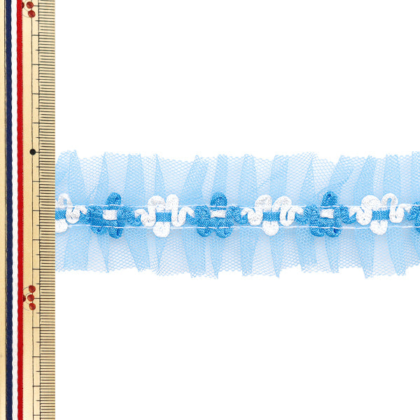 [Quantité à partir de 5] FoulantsRuban "Côté de fleur en tulle Bleu Fr2426"