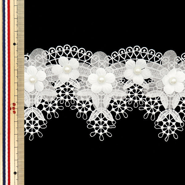 [Cantidad a partir de 5] carreraCinta "Pearl Organza Flower Lace White DCL2430"