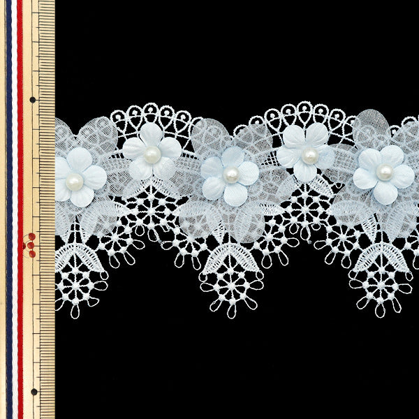 [Количество, начиная с 5] гонкиЛента "Жемчужное органза Цветочное кружево синий DCL2430"