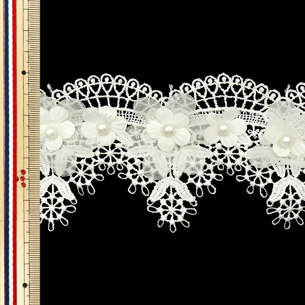 [Cantidad a partir de 5] carreraCinta "Pearl Organza Flower Lace marfil DCL2430"