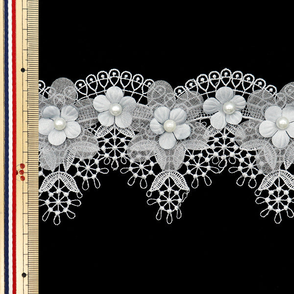 [Количество, начиная с 5] гонкиЛента "Жемчужное органза Цветочное кружево серый DCL2430"