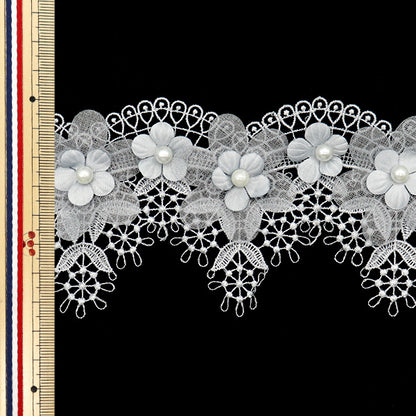 [Количество, начиная с 5] гонкиЛента "Жемчужное органза Цветочное кружево серый DCL2430"