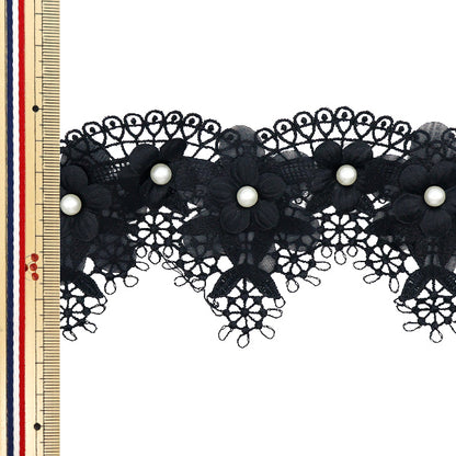 [Cantidad a partir de 5] carreraCinta "Pearl Organza Flower Lace Black DCL2430"