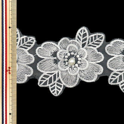 [Cantidad a partir de 5] carreraCinta "Organa bordada Flower Grey DCL2443"