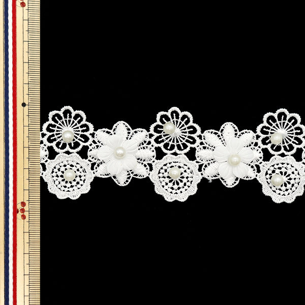[Количество, начиная с 5] гонкиЛента "Жемчужно -цветочное кружево белое DCL2459"