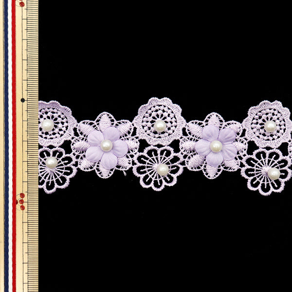 [Количество, начиная с 5] гонкиЛента "Жемчужно -цветочное кружево фиолетовое DCL2459"