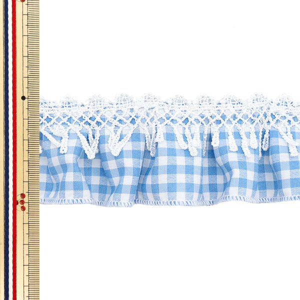 [Cantidad a partir de 5] adornosCinta "Gingham Check Frill Blue FR2445"
