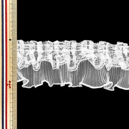 [5부터 시작하는 수량] 프릴리본 "Tule 레이스 주름, 약 5cm 너비, 흰색 FR2425"
