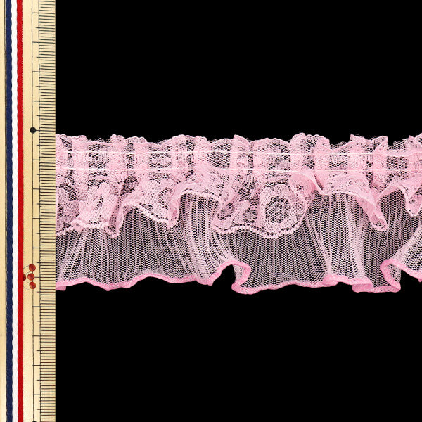 [5부터 시작하는 수량] 프릴리본 "툴레 레이스 주름, 폭은 약 5cm 너비, 밝은 분홍색, FR2425"