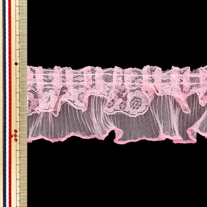[5부터 시작하는 수량] 프릴리본 "툴레 레이스 주름, 폭은 약 5cm 너비, 밝은 분홍색, FR2425"