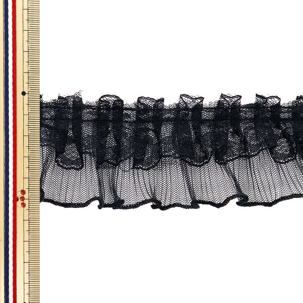 [5부터 시작하는 수량] 프릴리본 "Tule 레이스 주름은 약 5cm 너비, 검은 색 FR2425"