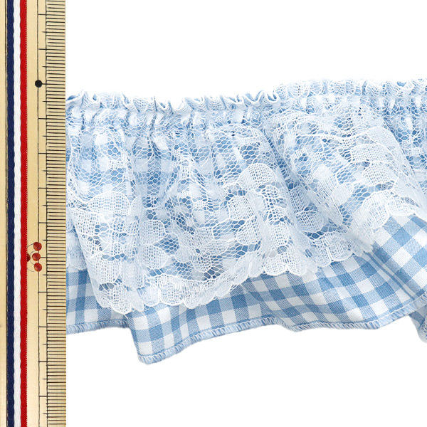 [数量从5个开始]装饰丝带 “花边检查荷叶边蓝色FR2444"