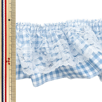 [数量从5个开始]装饰丝带 “花边检查荷叶边蓝色FR2444"