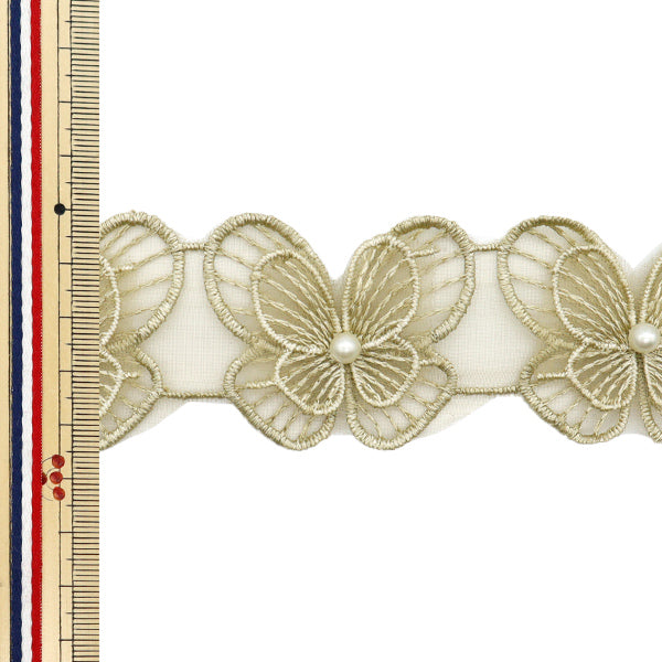 [5부터 시작하는 수량] 레이스리본 "나비 Organza Khaki DCL2448"