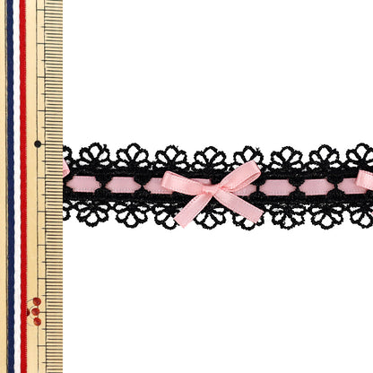 [From quantity 5] Lace ``RibbonChemilace 2025 Width approx. 25mm Black x Pink DCL2503"
